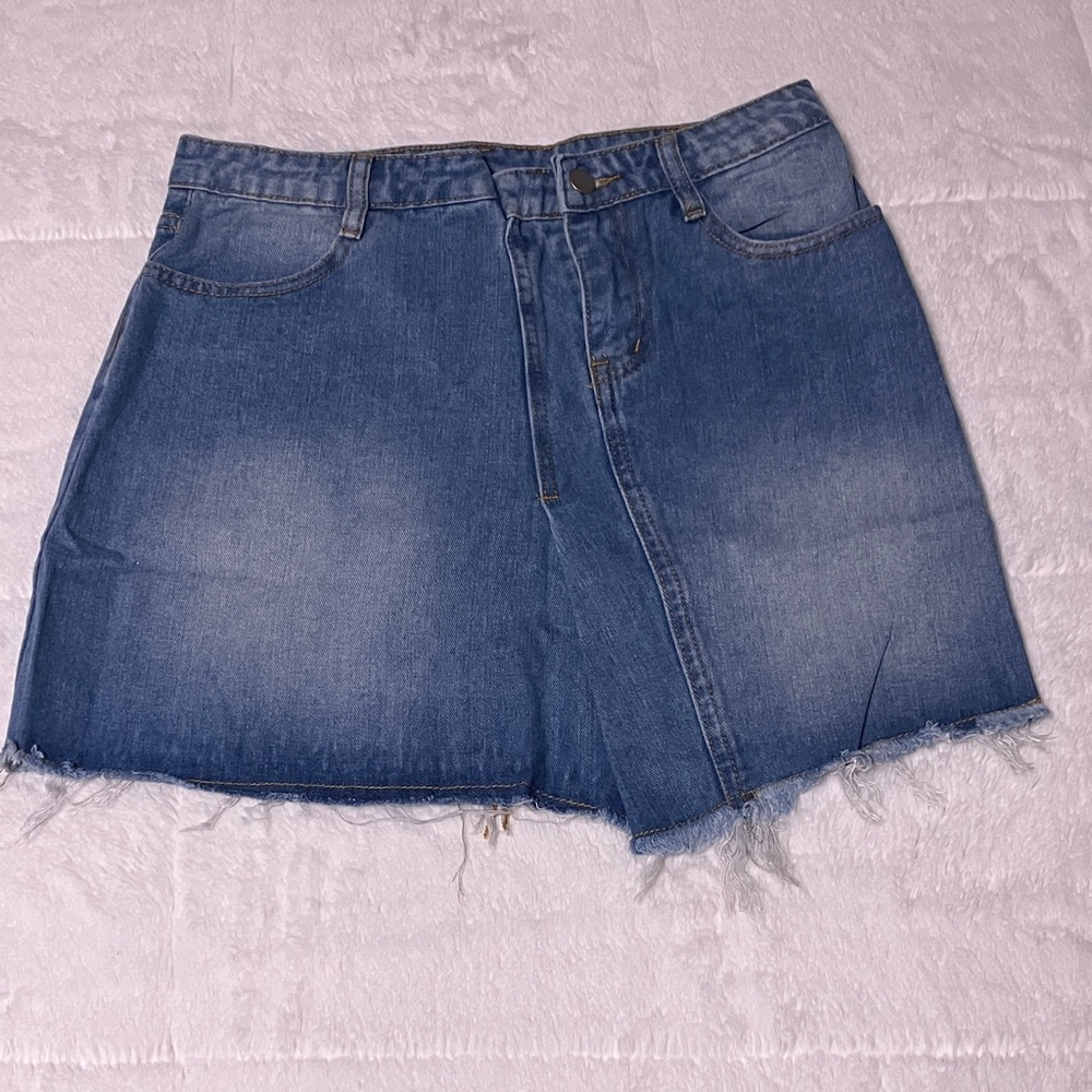 Hayden Denim Mini Skirt with Frayed Hem